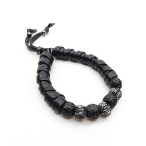 King Baby Thick Natural Wrap Black Leather Bracelet Silver .925 Feathered Beads